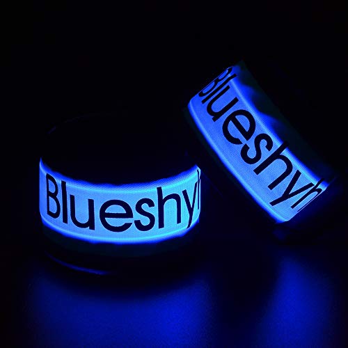 Blueshyhall 2 unidades de luces LED reflectantes, bandas de luz, luz de seguridad, para correr, ciclismo, senderismo, deportes al aire libre, azul