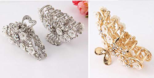 Vintage Metal Rhinestone Fancy Hair Claw Large Size Imitation Pearl Hair Jaw Clips Hair Clasps Accessories For Women Lady (Gold-A#) #TOP4