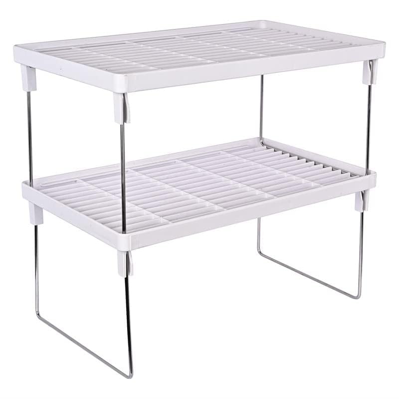 Shiyon Stackable Kitchen & Bathroom Counter Shelf Organiser, 2 Tier, White | 40x24.5x18.5 cm, Steel Legs, Foldable Design, Spice & Utensil Storage, Counter Top Use-image-3