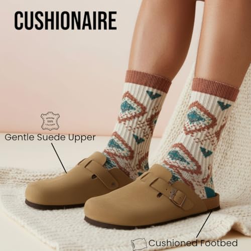 Image of CUSHIONAIRE Haze Genuine Suede Leather Mens Clogs - Comfortable Slip On Potato Shoes for Men with Adjustable Buckle