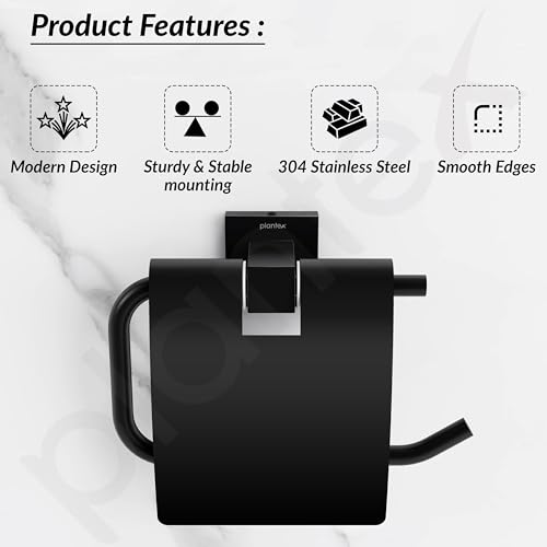 Image of Plantex 304 Grade Stainless Toilet Paper Holder /Toilet Roll Holder /Bathroom Toilet Paper Holder /Bathroom Accessories - Splash (Black)
