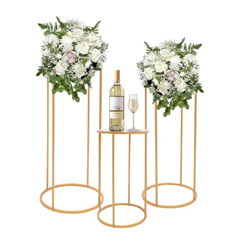 CNCEST Wedding Flower Stand, 3pcs Round Flower Holders, Cylindrical Wedding Flower Rack (Gold-3pcs)