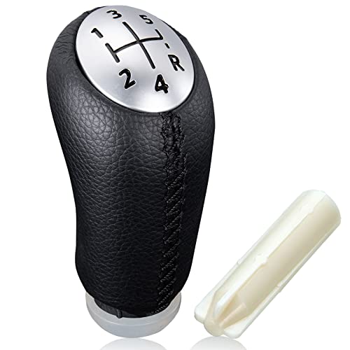 Spurtar Pomos de Palanca de Cambios 5 Velocidades Manual Palanca de velocidad del coche para Renault Clio 3 III 2005-09, Clio 4 2012-19, Megane 2 Laguna 2 2003-09, Negro Cuero, con Adaptador