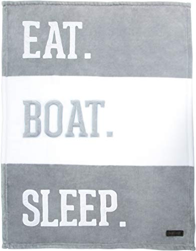 Image of Pavilion Gift Company - Eat. Boat. Sleep. 30 x 40 Inch Striped White & Gray Royal Plush Baby Blanket