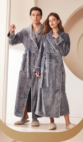 Image of Mettclasi Womens Soft Fleece Robe - Unisex Warm Thick Plush Long Bathrobe House Coat Spa Robe for Winter