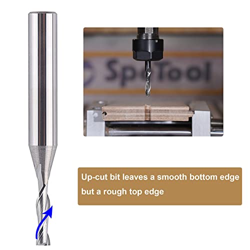 Spetool Cnc Spiral Router Bits With Up Cut 1/8 Inch Cutting Diameter, 1/4 Inch Shank Hrc55 Solid Carbide End Mill For Wood Cut, Carving #TOP3