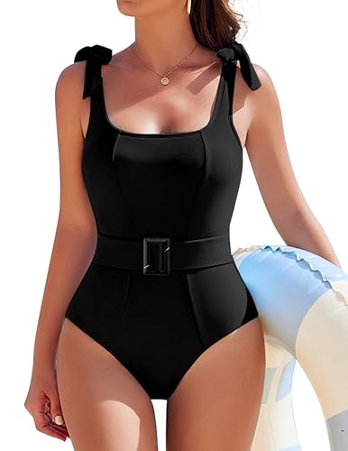 AI'MAGE Women's One Piece Swimsuit 2025 Tummy Control Swimsuits Slimming Bathing Suits Belted Swim Suit Swimwear