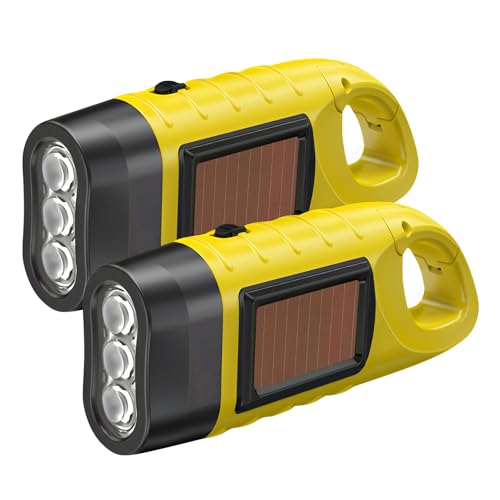 2 Pack Wind Up Solar Torch Led Rechargeable Camping Flashlig