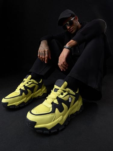 Image of The Souled Store Fumes NX: Sage Men and Boys Low Top Sneakers Green and Off White Streetwear Chunky Trainer Breathable Mesh Cushioned Midsole Durable Sole Lace Up Lightweight Padded Collar