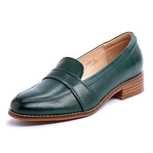 Image of Mona flying Women's Leather Dress Penny Loafers Slip On Flats Office Shoes