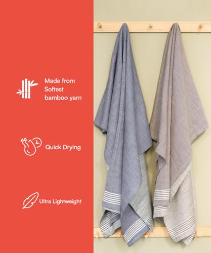 Image of Thirsty Towel by Doctor Towels, Bamboo Bath Towel Slub 250 GSM | Pack of 2 Quick Dry & Ultra Soft | Antimicrobial Bamboo Towels for Bath Large Size 75 x 150 cm for Men & Women - Brown, Denim