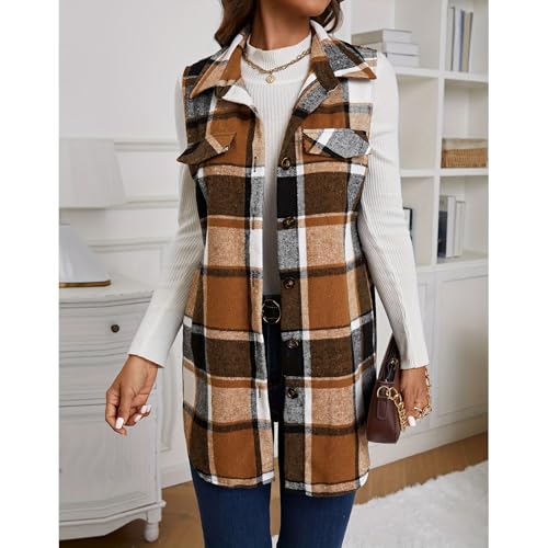 ZWRXW Plaid Vest for Women Button Down Sleeveless Blazer Jackets Open Front Blazer Vest Tops Fall Shirt Shacket Waistcoat3