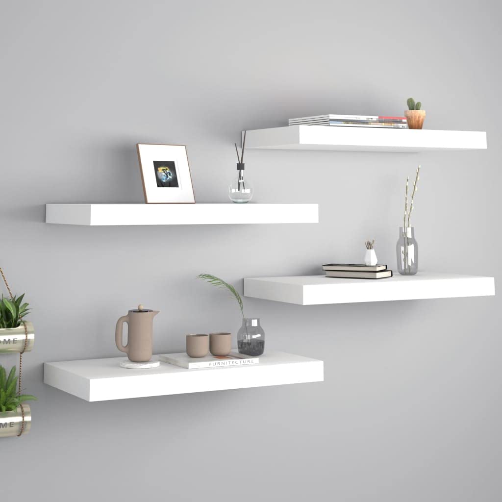 Scaffali a Parete 4 pz,Mensole da muro design Mensole cameretta Mensole da muro angolare Per soggiorno, studio, bagno, cucina Bianchi 50x23x3,8 cm in MDF