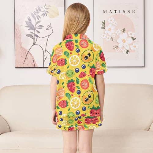 ALAZA Lemon Strawberry Yellow Pajamas Satin Pajama Set Short Sleeve Button Down Sleepwear4