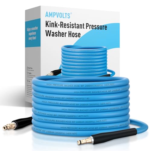 Ampvolts 10M Kink-Resistant Pressure Washer Hose 248Bar / 3600 PSI 2026 Upgraded Replacement Hose for Karcher K2 K3 K4 K5 K6 K7 Series All-Weather Blue
