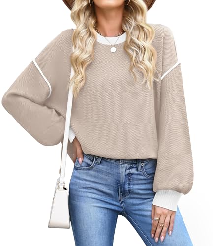 Image of WEACZZY Women Crew Neck Long Sleeve Ribbed Knit Side Slit Pullover Sweaters