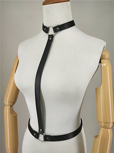 keland Fetisch Damen Leder Brust Harness Brustgurt Schulter-Auflagen Einstellbar (Schwarz-1)