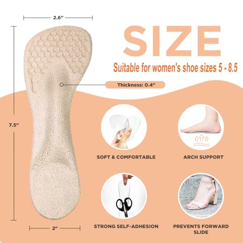 Image of 3 /4 High Heel Cushion Insoles, Self-Adhesive Arch Support Inserts for Flat Feet and Arch Pain Relief, Gel Shoe Inserts for Sandal, Flats and High Heels (2 Pairs, Beige, Women's 5-8.5)
