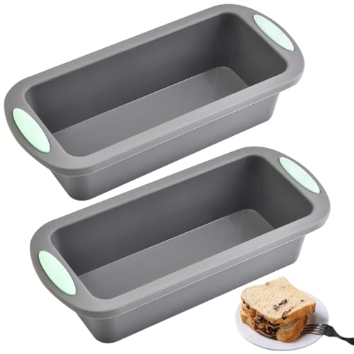 Techchii 2 PCS Silicone Loaf Tin, Mini Bread Tin BPA-Free 20cm Silicone Baking Trays Rectangle Moulds, Non-Stick and Quick Demoulding (Grey, 20x10x5.5cm)