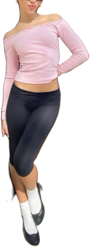 NUFIWI Fold Over Leggings for Women Low Waist Stretch Yoga Pants Capri Slim Fit Going Out Crop Pants Streetwear - Image 4