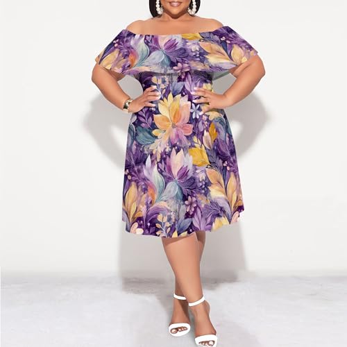 Image of SUZONANA Women's Plus Size Summer Dresses Floral Print Midi Dresses Flowy Sundresses