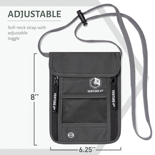 Venture 4Th V4-01-NP-GR Passport Holder Neck Wallet With Rfid Blocking Nylon Lining thumb #1