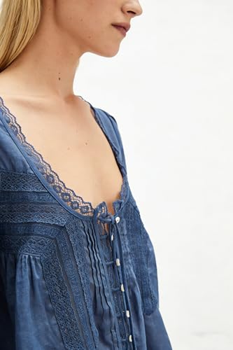 Image of Women Summer Sheer Tie Front Top Y2k Peplum Chiffon Blouse Eyelet Long Sleeve Flowy Lace Beach Cover Up Boho Tops
