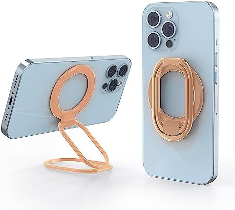 Magnetic Phone Grip, Stand & Ring Holder with Rotatable Kickstand: Removable, Adjustable, Compatible with Various Models - 360Rotation, Ultra-Thin, Foldable Stand, Finger Loop - Gold