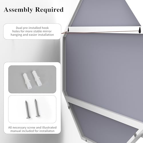 Image of BEAUTME 20x20 inch Octagon Wall Mirrors with Shelf and Hooks, Metal Framed Octagon Mirror for Entryway, Modern Farmhouse Decor Wall Mounted Mirror for Living Room Bedroom Entryway (White)