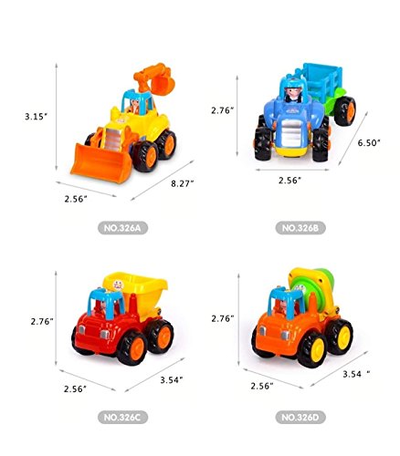 Image of Berry President Set of 4: Early Educational Push and Go Friction Powered Car Tractor Bulldozer Mixer Truck and Dumper Toys for Toddler Baby Children Kids Boys Girls (4EngineeringCar)