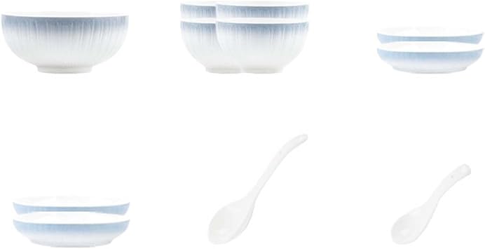 Blue and White Dinnerware Set Dish Set Tableware Set with Plates Bowls Spoons Service for 4/6 /8/10/12 Microwave Safe Dishwasher Safe Plates and Bowls Kitchen