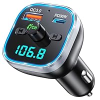 Mohard Bluetooth Adapter Auto, 54W [PD & QC 3.0] Schnellladung FM Transmitter Auto Bluetooth 5.3, Freisprechanlage, 7 Farbige LED-Atmosphärenlichter, Bloototh Transmitter Autoladegerät Bedienelemente