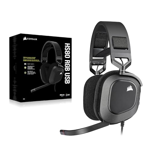 HS80 RGB USB Cuffia Gaming con Microfono Premium con Audio Surround 7.1, Microfono Broadcast Omnidirezionale, Controlli per Volume e Mute sul Padiglione, Illuminazione RGB Dinamica, Carbonio - Cuffia gaming - Immagine 6