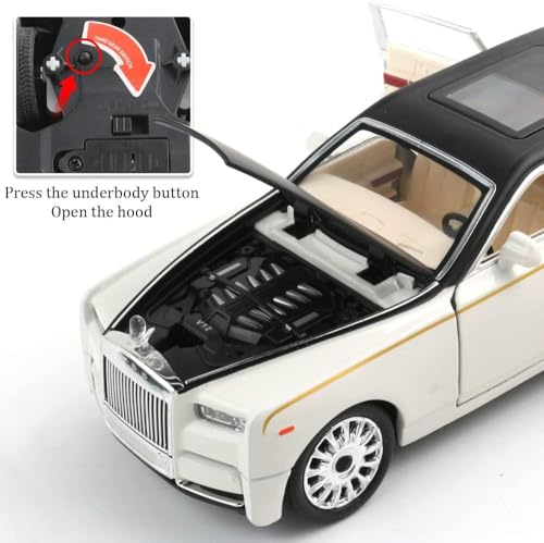 Image of Exclusive Alloy Metal Pull Back Die-Cast Car Diecast Metal Pullback Toy Car with Openable 6 Doors,Light Music Boys Gifts Toys (1:24 Rolls-RoycePhantom(Black-White))