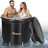 XXL Eiswanne für Sportler & Erwachsene - 115 Gallonen Eiswannen Kalttauchwanne mit Abdeckung Ice Plunge Tub für Erholung & Kaltwassertherapie Aufblasbares Eisbad Fass für Indoor Outdoor - Schwarz