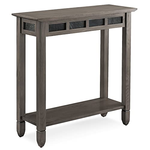 Image of Leick Home 10059-GR Rustic Console Hall Console with Shelf and Slate Tile, Smoke Gray and Black Slate