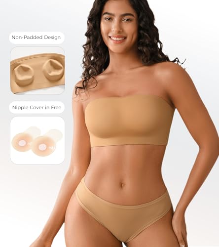Image of DEANGELMON Strapless Bras for Women Non-Slip Silicone Bandeau Seamless Tube Top Bralette Comfy Non Padded Stretchy Stylish