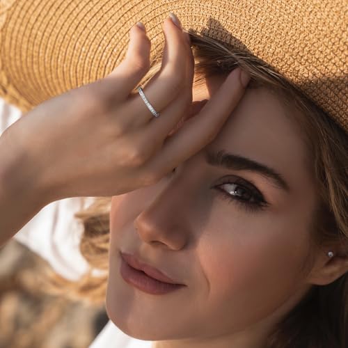 Wedding Bands Promise Rings for Women: 18K Gold Plated Stainless Steel CZ Simulated Diamond Eternity Band Stackable Engagement Ring 2mm Thin Jewelry Silver Rose Gold Size 5 6 7 8 9 103