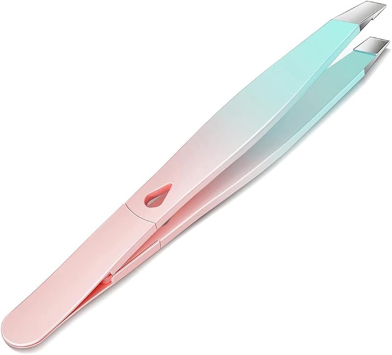 Pinça BAFUL de precisão para sobrancelhas, ponta chanfrada, aço inoxidável, rosa, BA-MBN08