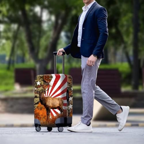 Image of Mumeson National Flag Deer Luggage Cover for Suicase Dust Protective Anti Scratch Washable Baggage Cover Zip Closure Easy to Install