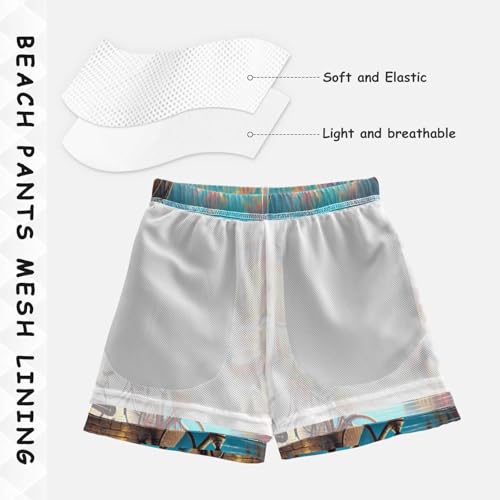 River Bridge Bike Boys Swim Trunks Quick Dry Toddler Swimsuit Boy Board Shorts Bathing Suits Swimwear XS Multi4