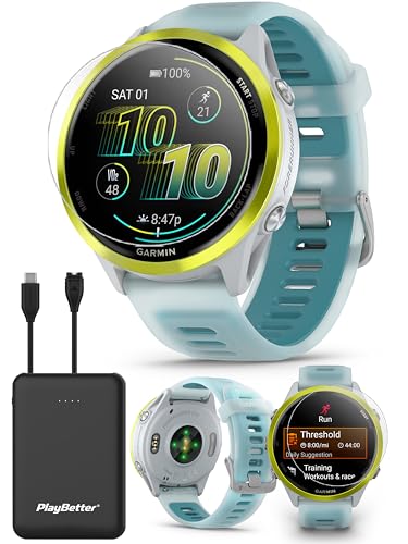 Garmin Forerunner 570 Advanced GPS Running and Triathlon Smartwatch Bundle (47 mm, Amp Yellow/Translucent Whitestone/Turquoise)