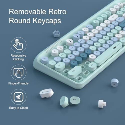 Image of MageGee Wireless Keyboard and Mouse Combo Round keycaps Retro Typewriter Keyboard 104 Key Full-Sized Keyboard Automatic Power Saving 2.4GHz Wireless Connection for Mac /Windows /PC