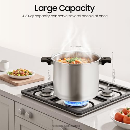 Pentola a pressione, 22 l, pressure Cooker in alluminio, 90 kPa, pentola a pressione a vapore, pentola con manometro digitale, per campeggio, appartamento, camper e backpacking - immagine 3