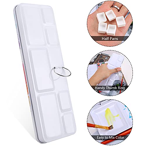 Looneng Empty Watercolor Palette, Empty Watercolor Tin With Fold Out Palette, Medium Colorful Watercolor Tray Palette With 26 Empty Half Pans For Plein Air Painting And Sketching #TOP2