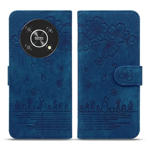 Étui Huawei Honor Magic 4 Lite 4G housse portefeuille en cuir gaufré bleu