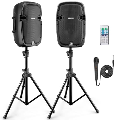 Image of Pyle Wireless Portable PA system - 1000W High Powered Bluetooth Compatible Active + Passive Pair Outdoor Sound Speakers w/ USB SD MP3 AUX - 35mm Mount, 2 Stand, Microphone, Remote - Pyle PPHP1049KT