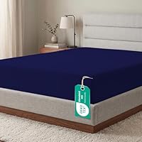 Linens World Egyptian Cotton 200 Thread Count Fitted Sheet 4FT Small Double OEKO-TEX Standard 100 Certified, 40cm Deep Pocket Breathable, Hypoallergenic & Anti-Wrinkle Navy Bottom Sheet (122X190CM)