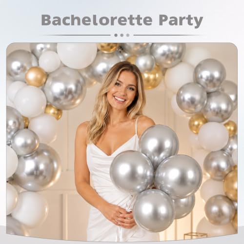 Image of Metallic Silver Balloons 12 Inch Chrome Silver Helium Party Balloon