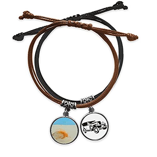 Bracelet plage océan en corde orange et cuir pour vos road trips